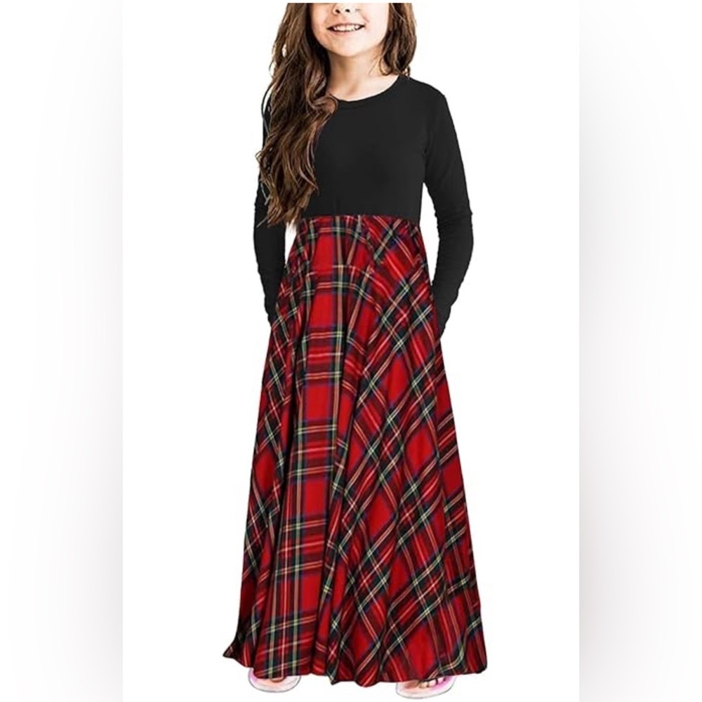 🎄 KYMIDY Gorgeous! Black and Tartan Plaid Christmas Holiday Maxi Dress size 10